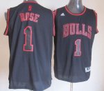 Jerseys Factory Cheap Bulls #1 Derrick Rose Black Graystone Fash