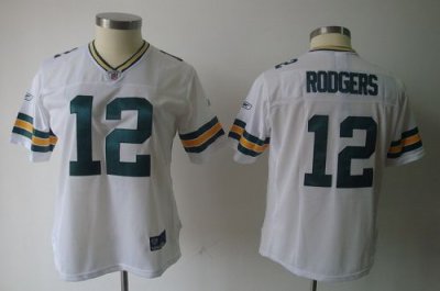 Jerseys Factory Cheap Packers #12 Aaron Rodgers White Women's Te