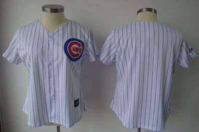 Jerseys Factory Cheap Cubs Blank White With Blue Strip Women's F