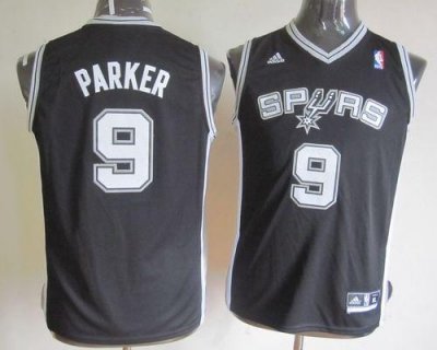 Jerseys Factory Cheap Spurs #9 Tony Parker Black Youth Embroider