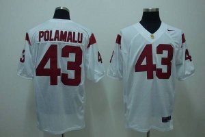Jerseys Factory Cheap Trojans #43 Troy Polamalu White Embroidere