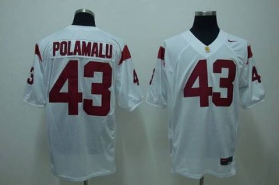 Jerseys Factory Cheap Trojans #43 Troy Polamalu White Embroidere