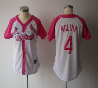 Jerseys Factory Cheap Cardinals #4 Yadier Molina White/Pink Wome