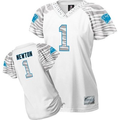 Jerseys Factory Cheap Panthers #1 Cam Newton White Women's Zebra