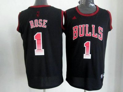 Jerseys Factory Cheap Bulls #1 Derrick Rose Black Embroidered NB