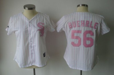 Jerseys Factory Cheap White Sox #56 Mark Buehrle White Pink Stri