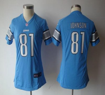 Jerseys Factory Cheap Nike Lions #81 Calvin Johnson Light Blue T