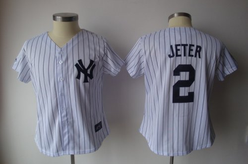Jerseys Factory Cheap Yankees #2 Derek Jeter White With Black St