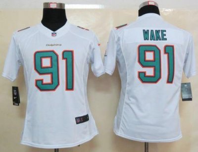 Jerseys Factory Cheap Nike Dolphins #91 Cameron Wake White Women