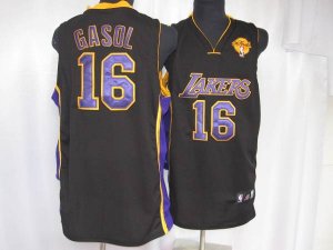 Jerseys Factory Cheap Lakers #16 Pau Gasol Embroidered Black Pur