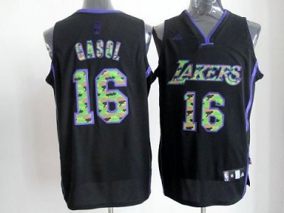 Jerseys Factory Cheap Lakers #16 Pau Gasol Black Camo Fashion St