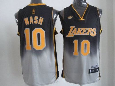 Jerseys Factory Cheap Lakers #10 Steve Nash Black/Grey Fadeaway