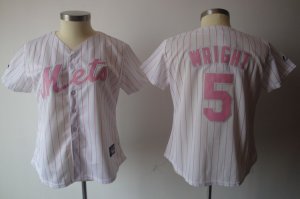 Jerseys Factory Cheap Mets #5 David Wright White Pink Strip Wome