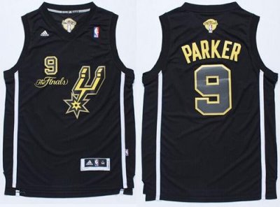 Jerseys Factory Cheap Spurs #9 Tony Parker Black(Gold No.) Champ