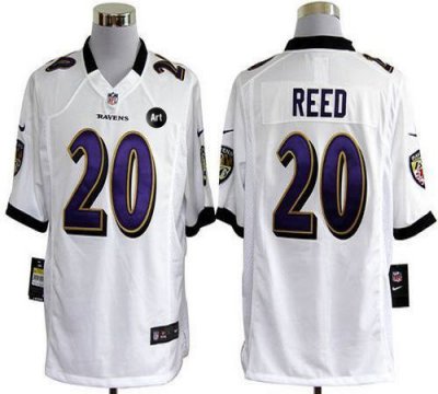 Jerseys Factory Cheap Nike Ravens #20 Ed Reed White With Art Pat