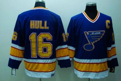 Jerseys Factory Cheap Blues #16 Brett Hull Embroidered Blue CCM