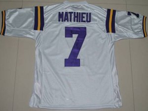 Jerseys Factory Cheap LSU Tigers #7 Tyrann Mathieu White Embroid