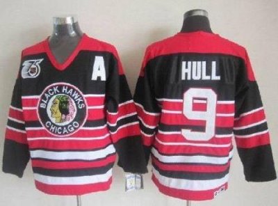 Jerseys Factory Cheap Blackhawks #9 Bobby Hull Red/Black 75TH CC