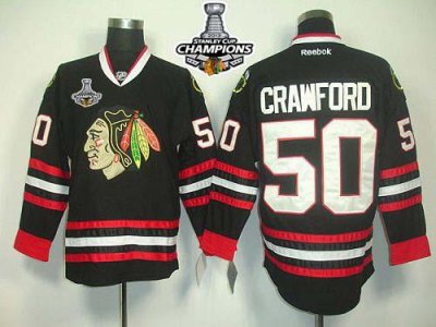 Jerseys Factory Cheap Blackhawks #50 Corey Crawford Black Embroi