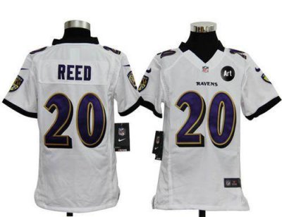 Jerseys Factory Cheap Nike Ravens #20 Ed Reed White With Art Pat