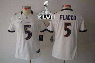 Jerseys Factory Cheap Nike Ravens #5 Joe Flacco White Super Bowl