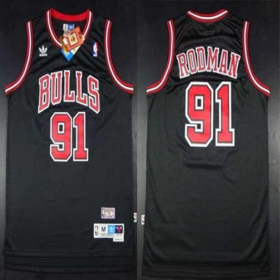 Jerseys Factory Cheap Bulls #91 Dennis Rodman Black Throwback St