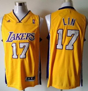 Jerseys Factory Cheap Revolution 30 Lakers #17 Jeremy Lin Gold H