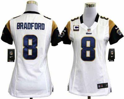 Jerseys Factory Cheap Nike Rams #8 Sam Bradford White With C Pat