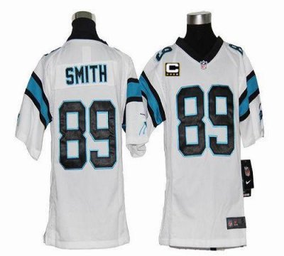 Jerseys Factory Cheap Nike Panthers #89 Steve Smith White With C