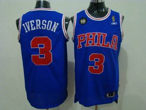 Jerseys Factory Cheap 76ers #3 Allen Iverson Blue Reebok 10TH Th