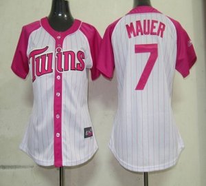Jerseys Factory Cheap Twins #7 Joe Mauer White/Pink Women's Spla