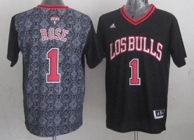 Jerseys Factory Cheap Bulls #1 Derrick Rose Black New Latin Nigh