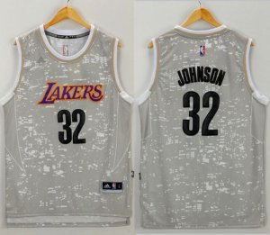 Jerseys Factory Cheap Lakers #32 Magic Johnson Grey City Light S