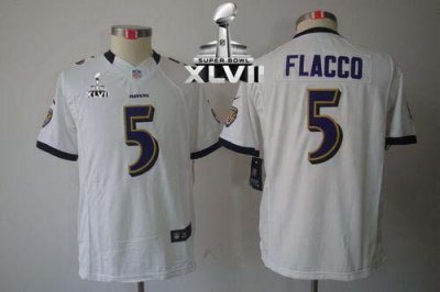 Jerseys Factory Cheap Nike Ravens #5 Joe Flacco White Super Bowl