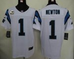 Jerseys Factory Cheap Nike Panthers #1 Cam Newton White With C P