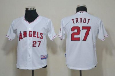 Jerseys Factory Cheap Angels #27 Mike Trout White Cool Base Embr