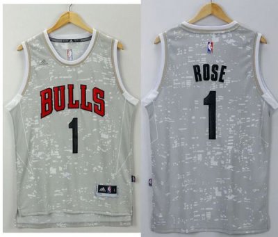 Jerseys Factory Cheap Bulls #1 Derrick Rose Grey City Light Stit