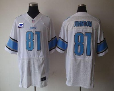 Jerseys Factory Cheap Nike Lions #81 Calvin Johnson White With C