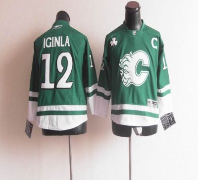 Jerseys Factory Cheap Flames St Patty's Day #12 Jarome Iginla Gr