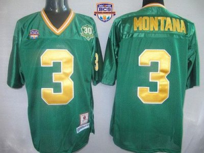 Jerseys Factory Cheap Dame #3 Joe Montana Green With 30TH Patch