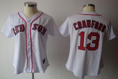 Jerseys Factory Cheap Red Sox #13 Carl Crawford White Women's Fa