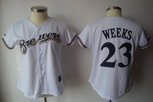 Jerseys Factory Cheap Brewers #23 Rickie Weeks White Women's Fas