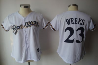 Jerseys Factory Cheap Brewers #23 Rickie Weeks White Women's Fas