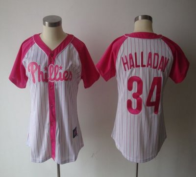 Jerseys Factory Cheap Phillies #34 Roy Halladay White/Pink Women