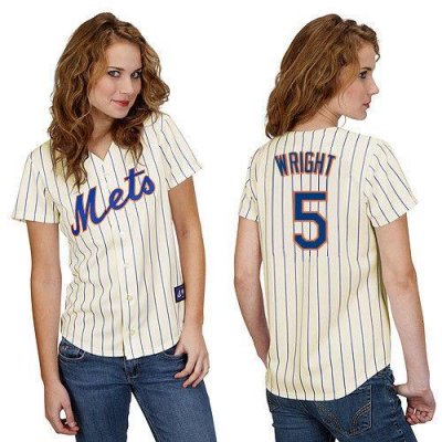 Jerseys Factory Cheap Mets #5 David Wright Cream(Blue Strip) Wom