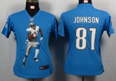 Jerseys Factory Cheap Nike Lions #81 Calvin Johnson Light Blue T