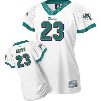 Jerseys Factory Cheap Dolphins #23 Ronnie Brown White Women's Fi