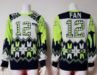 Jerseys Factory Cheap Nike Seahawks #12 Fan White Men's Ugly Swe