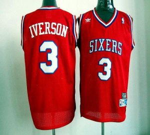 Jerseys Factory Cheap 76ers #3 Allen Iverson Red Throwback Stitc