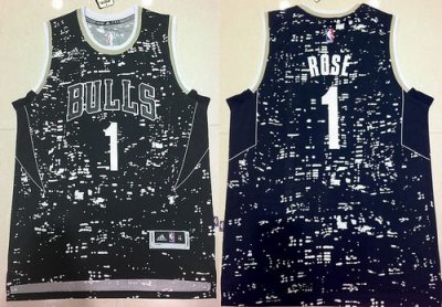 Jerseys Factory Cheap Bulls #1 Derrick Rose Black City Light Sti